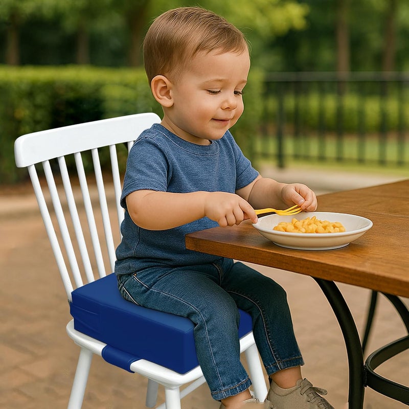 AAAini Toddler Booster Seat for Dining Table – PU Washable Cushion with Double Safe Straps, Non-Slip Bottom, Portable Travel Booster Seat for Toddlers (Dark Blue) - Image 3
